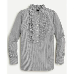 J. Crew Women's Ruffle-front Classic Fit Boy Shirt in Stripe Size 0